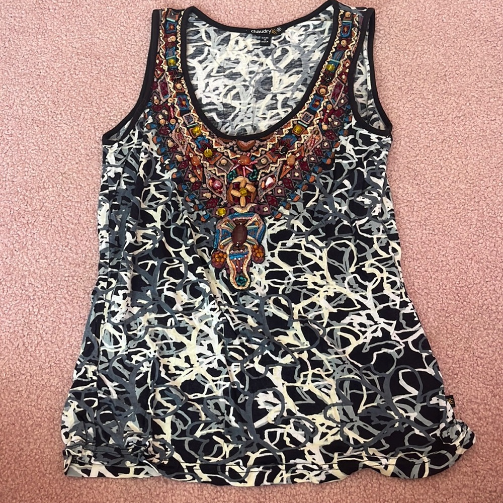 Chaudry KC Colorful Beaded Top Size Small